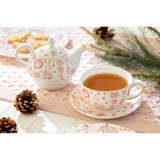Christmas Toile Pink Bow Fine Porcelain Tea For One Set