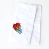 (Set of 4) Poinsettia Embroidered Dinner Napkins