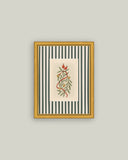 Holly Bells on Stripes Framed Antique Art 5x7