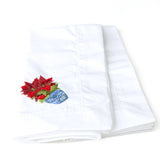 (Set of 4) Poinsettia Embroidered Dinner Napkins