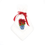 (Set of 4) Poinsettia Embroidered Dinner Napkins