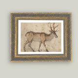 Vintage Reindeer Framed Antique Art: 10x8