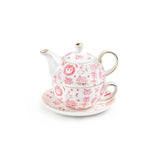 Christmas Toile Pink Bow Fine Porcelain Tea For One Set