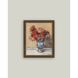 Red Flowers in Blue Vase Framed Antique Art: 12x16