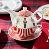 Nutcracker Wonderland Red Stripes Fine Porcelain Tea For One