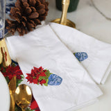 (Set of 4) Poinsettia Embroidered Dinner Napkins