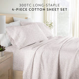 Rustic Jacobean Cotton Sateen Patterned Sheet Set in Mauve (300 Thread Count)