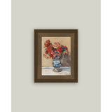 Red Flowers in Blue Vase Framed Antique Art: 12x16