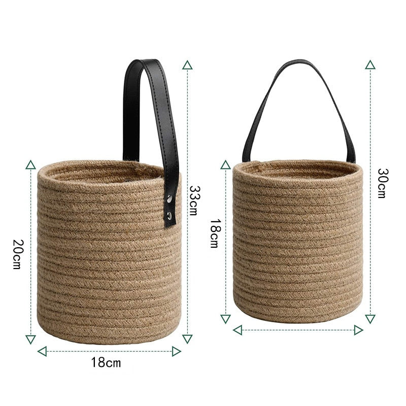 Jute Hanging Storage Basket - Small Woven Hanging Rope Woven