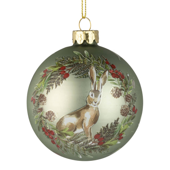 Hare Berry Wreath Sage Glass Ornament