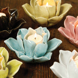 Leafy Green Lotus Ceramic Tea Light Holder