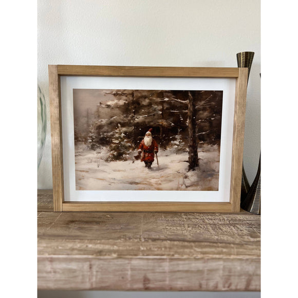 Vintage Santa Walking in the Woods Wall Art 12x8