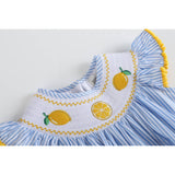 Light Blue Striped Lemons Smocked Ruffle Romper