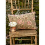 Vintage Rose Velvet Olive Lumbar Pillow