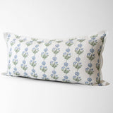 Amalthea Blue Linen Block Print Throw Pillow