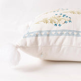 Daphne Embroidered Blue Floral Pillow with Tassels