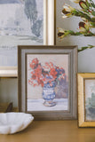 Red Flowers in Blue Vase Framed Antique Art: 12x16