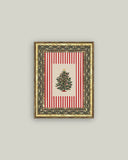 Peppermint Stripe Tree Framed Antique Art: 5x7