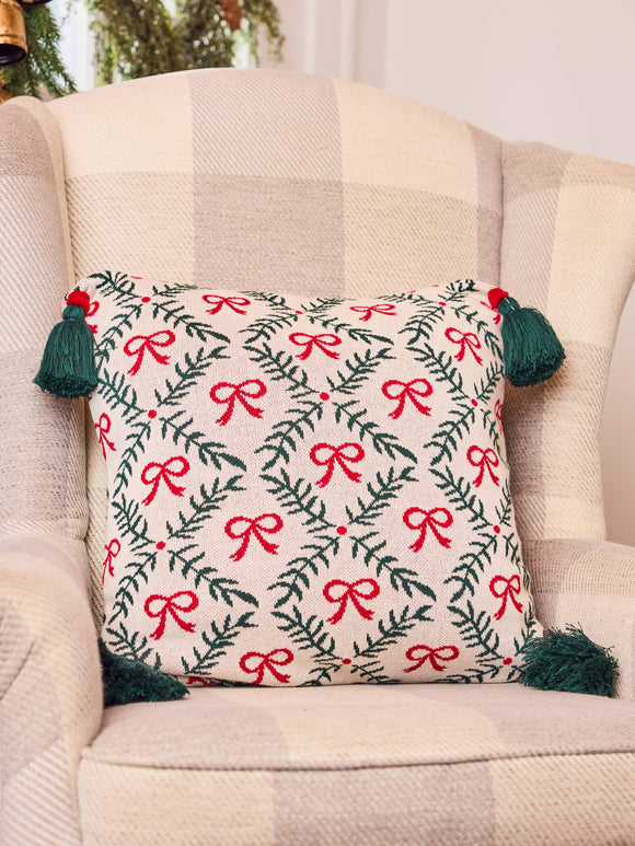 Holiday Bow Trellis Tassel Throw Pillow