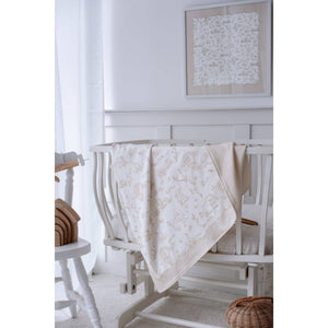 Toile De Jouy Double-Sided Organic Cotton Blanket in Beige