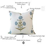 Flora Blue Zinnia Block Print Pillow