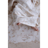 Toile De Jouy Double-Sided Organic Cotton Blanket in Beige