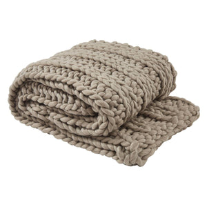 Chunky Ribbed Knit Throw Blanket in Mushroom