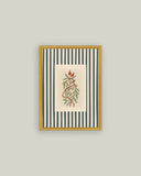 Holly Bells on Stripes Framed Antique Art 5x7