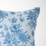 Serenity Toile de Jouy Roses Throw Pillow in Blue 22" x 22"