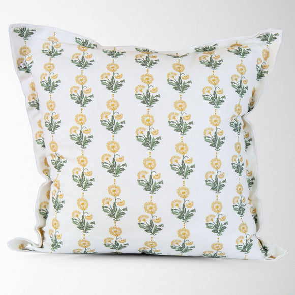 Amalthea Gold Linen Block Print Square Throw Pillow