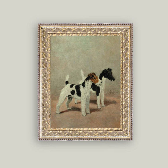 Two Fox Terriers Framed Antique Art: 8x10