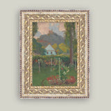 Cottage under the Castle Framed Antique Art: 5x7