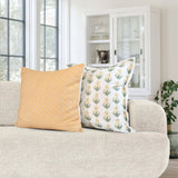 Amalthea Gold Linen Block Print Square Throw Pillow