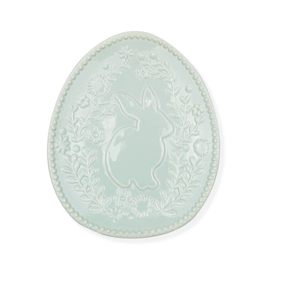 Teal Embossed Floral Bunny Plate