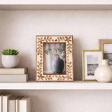 Handcrafted Wood 4x6" Etched Leaf Inlay Frame