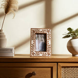 Handcrafted Wood 4x6" Etched Leaf Inlay Frame