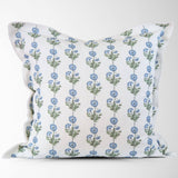 Amalthea Blue Linen Block Print Throw Pillow