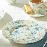 8.25" Blue Rose Toile Fine Porcelain Dessert Single Plate
