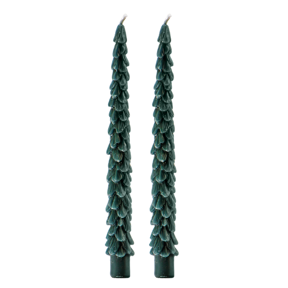 Green Tree Taper Candles (Set of 2)