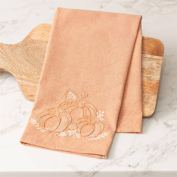 Stonewash Pumpkin Embroidery Tea Towels