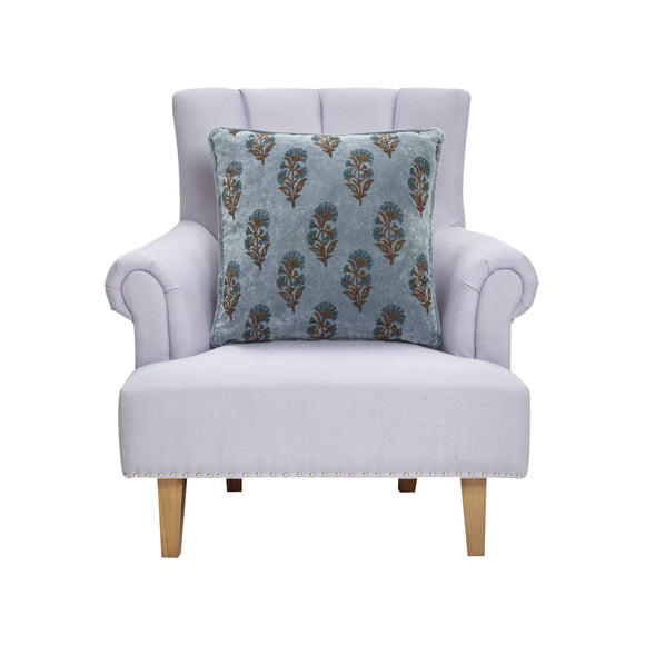 Block Print Velvet Mughal Flower Pillow