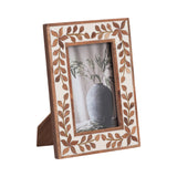 Handcrafted Wood 4x6" Etched Leaf Inlay Frame