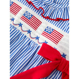 Girls 4th of July Plaid Smocked Embroidery Romper