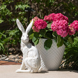 Large Faux Stone Posed White Rabbits