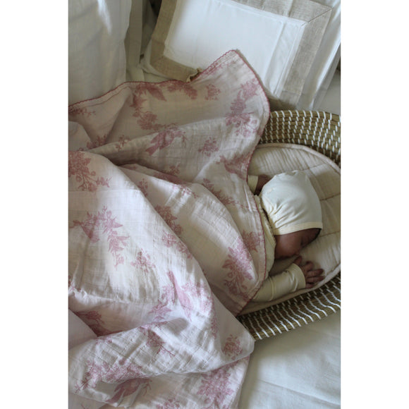 Little Pink Bird Muslin Organic Cotton Blanket