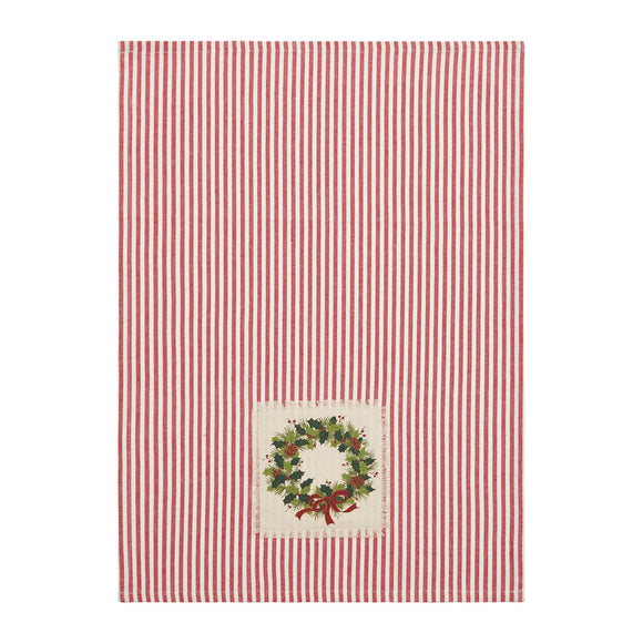 Holiday Patch Stripe Wreath Kitchen Towel