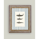 Whales on Stripes Framed Antique Art: 8x10