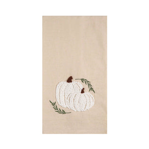 Fall/Harvest White Pumpkin Duo French Knot Kitchen Towel