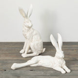 Large Faux Stone Posed White Rabbits