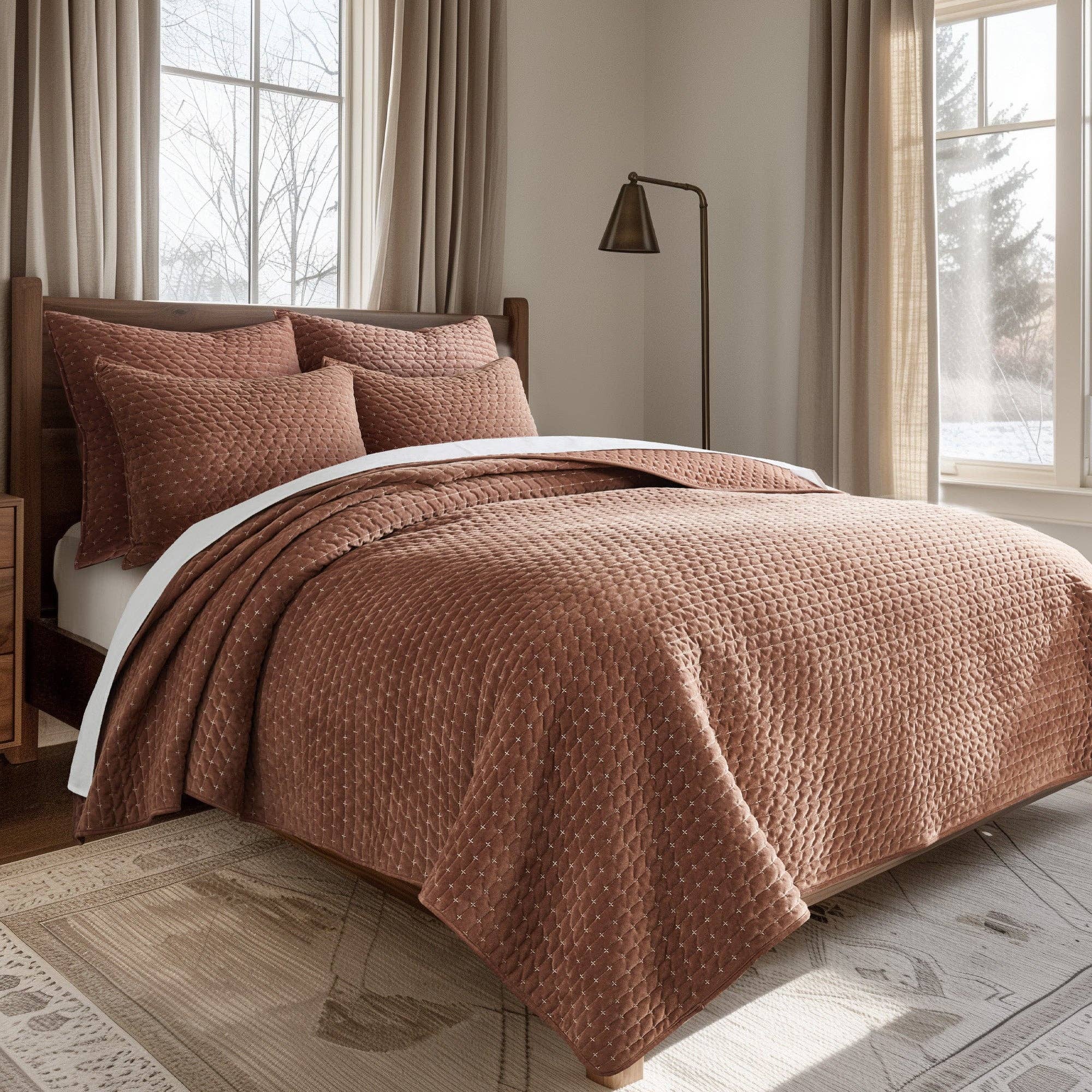 Rust Quilts Velvet Stitch Quilt Set in Rust – Texture + Tuft